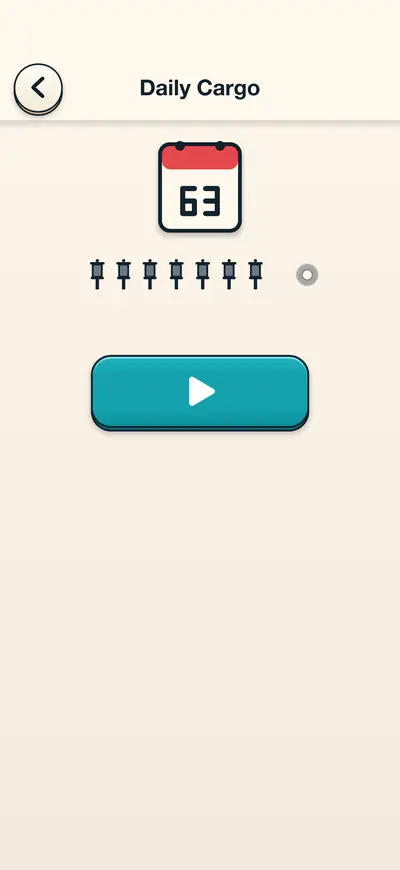 The Daily Cargo screen showing a calendar tile with the day's number and a row of small ship markers for the streak.